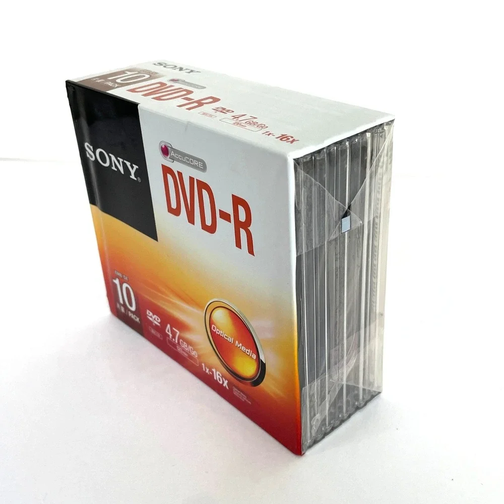Sony DVD-R 4.7GB 120min 1x-16x AccuCORE Blank Media 10 Pack Slim Cases 10DMR47SS
